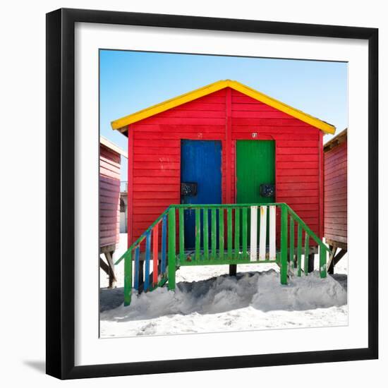 Awesome South Africa Collection Square - Colorful Beach Huts "Twelve & Thirteen" Red-Philippe Hugonnard-Framed Photographic Print