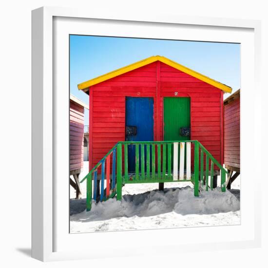 Awesome South Africa Collection Square - Colorful Beach Huts "Twelve & Thirteen" Red-Philippe Hugonnard-Framed Photographic Print