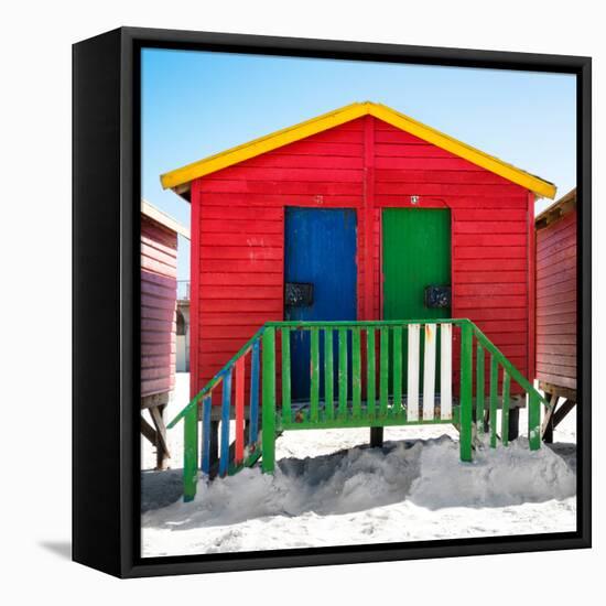 Awesome South Africa Collection Square - Colorful Beach Huts "Twelve & Thirteen" Red-Philippe Hugonnard-Framed Stretched Canvas