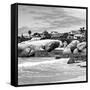 Awesome South Africa Collection Square - Landscape of Boulders Beach - Cape Town B&W-Philippe Hugonnard-Framed Stretched Canvas