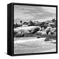 Awesome South Africa Collection Square - Landscape of Boulders Beach - Cape Town B&W-Philippe Hugonnard-Framed Stretched Canvas