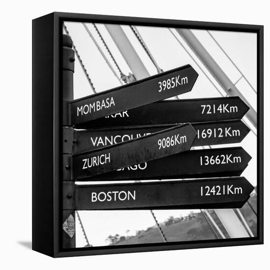 Awesome South Africa Collection Square - Sign Post Cape Town B&W-Philippe Hugonnard-Framed Stretched Canvas