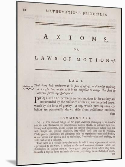 Axioms, or Laws of Motion, from Volume I of 'The Mathematical Principles of Natural Philosophy' by-null-Mounted Giclee Print