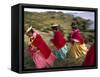 Aymara Women Dance and Spin in Festival of San Andres Celebration, Isla Del Sol, Bolivia-Andrew Watson-Framed Stretched Canvas