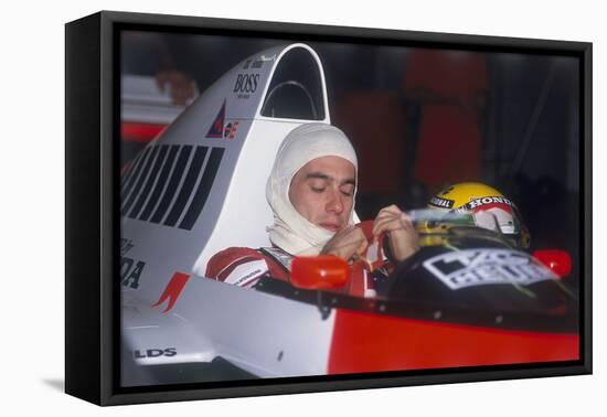 Ayrton Senna in His Mclaren-Honda, British Grand Prix, Silverstone, Northamptonshire, 1989-null-Framed Stretched Canvas