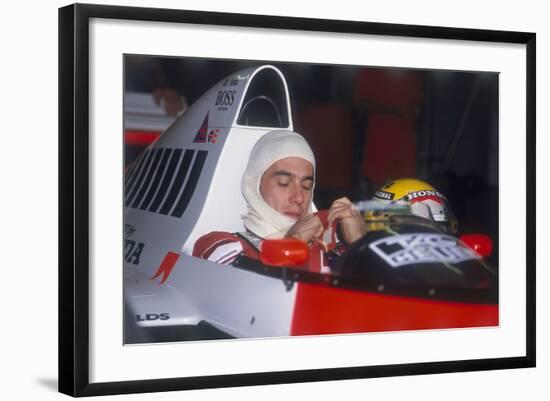 Ayrton Senna in His Mclaren-Honda, British Grand Prix, Silverstone, Northamptonshire, 1989-null-Framed Photographic Print