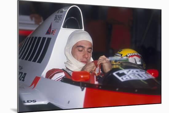 Ayrton Senna in His Mclaren-Honda, British Grand Prix, Silverstone, Northamptonshire, 1989-null-Mounted Photographic Print