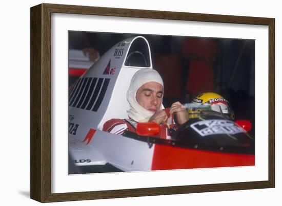 Ayrton Senna in His Mclaren-Honda, British Grand Prix, Silverstone, Northamptonshire, 1989-null-Framed Photographic Print