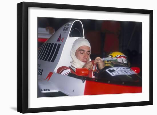 Ayrton Senna in His Mclaren-Honda, British Grand Prix, Silverstone, Northamptonshire, 1989-null-Framed Photographic Print