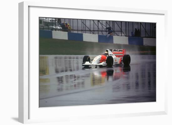 Ayrton Senna in the McLaren MP4-8 1993 European Grand Prix at Donington-null-Framed Photographic Print