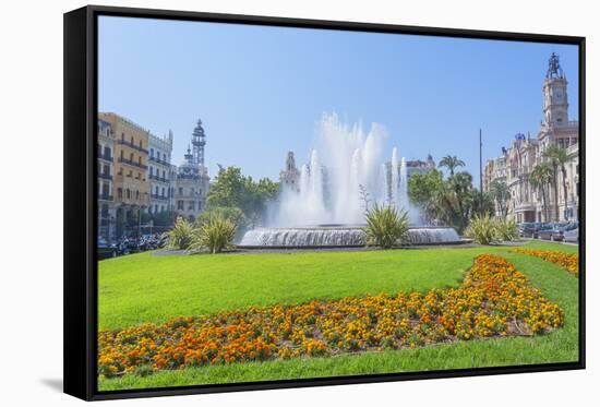 Ayuntamiento Square and townhall, Valencia, Comunidad Autonoma de Valencia, Spain-Marco Simoni-Framed Stretched Canvas