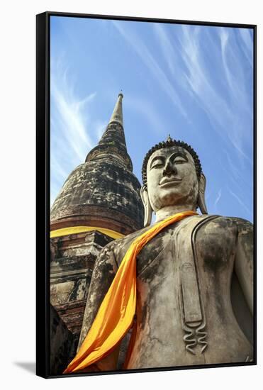 Ayutthaya, Thailand. Large Buddha at Wat Phra Mahathat, Ayutthaya Historical Park, near Bangkok-Miva Stock-Framed Stretched Canvas