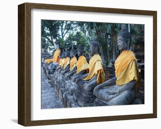Ayutthaya Wat Yai Chai Mongkol Row of Buddha Statues-Terry Eggers-Framed Photographic Print
