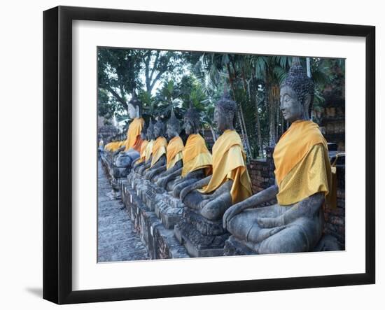 Ayutthaya Wat Yai Chai Mongkol Row of Buddha Statues-Terry Eggers-Framed Photographic Print