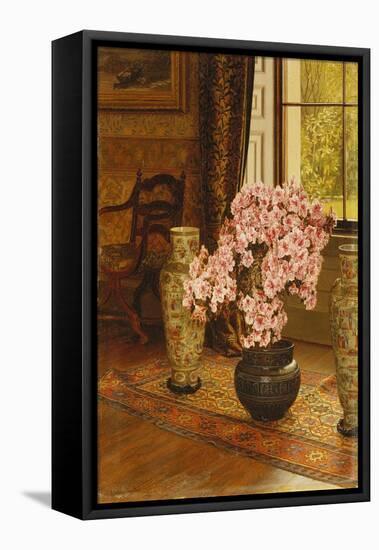 Azalea in a Japanese Bowl, with Chinese Vases on an Oriental Rug, in an Interior, 1887 (Oil on Pane-Jessica Hayllar-Framed Stretched Canvas