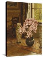 Azalea in a Japanese Bowl, with Chinese Vases on an Oriental Rug, in an Interior-Jessica Hayllar-Stretched Canvas