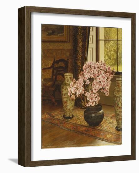 Azalea in a Japanese Bowl, with Chinese Vases on an Oriental Rug, in an Interior-Jessica Hayllar-Framed Giclee Print