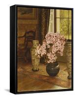 Azalea in a Japanese Bowl, with Chinese Vases on an Oriental Rug, in an Interior-Jessica Hayllar-Framed Stretched Canvas