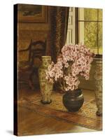 Azalea in a Japanese Bowl, with Chinese Vases on an Oriental Rug, in an Interior-Jessica Hayllar-Stretched Canvas