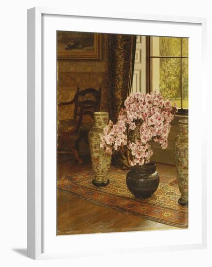 Azalea in a Japanese Bowl, with Chinese Vases on an Oriental Rug, in an Interior-Jessica Hayllar-Framed Giclee Print