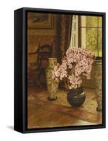 Azalea in a Japanese Bowl, with Chinese Vases on an Oriental Rug, in an Interior-Jessica Hayllar-Framed Stretched Canvas