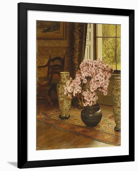 Azalea in a Japanese Bowl, with Chinese Vases on an Oriental Rug, in an Interior-Jessica Hayllar-Framed Giclee Print