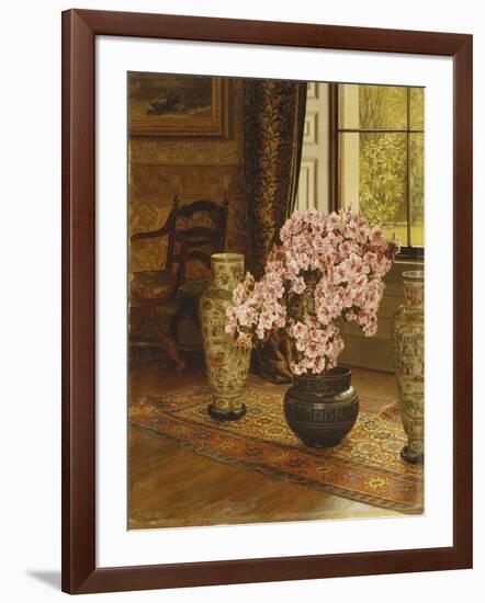 Azalea in a Japanese Bowl, with Chinese Vases on an Oriental Rug, in an Interior-Jessica Hayllar-Framed Giclee Print