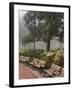 Azaleas Along Brick Sidewalk and Benches at Forsyth Park, Savannah, Georgia, USA-Joanne Wells-Framed Premium Photographic Print