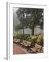 Azaleas Along Brick Sidewalk and Benches at Forsyth Park, Savannah, Georgia, USA-Joanne Wells-Framed Photographic Print