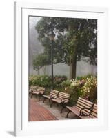 Azaleas Along Brick Sidewalk and Benches at Forsyth Park, Savannah, Georgia, USA-Joanne Wells-Framed Photographic Print