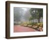 Azaleas Along Brick Sidewalk and Benches at Forsyth Park, Savannah, Georgia, USA-Joanne Wells-Framed Photographic Print