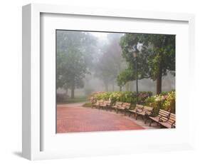 Azaleas Along Brick Sidewalk and Benches at Forsyth Park, Savannah, Georgia, USA-Joanne Wells-Framed Photographic Print