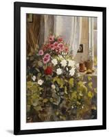 Azaleas, Geraniums, Roses and Other Potted Plants by a Window-Carl Christian Carlsen-Framed Giclee Print