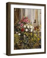 Azaleas, Geraniums, Roses and Other Potted Plants by a Window-Carl Christian Carlsen-Framed Giclee Print