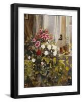 Azaleas, Geraniums, Roses and Other Potted Plants by a Window-Carl Christian Carlsen-Framed Giclee Print