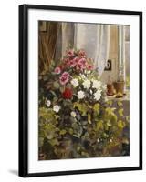 Azaleas, Geraniums, Roses and Other Potted Plants by a Window-Carl Christian Carlsen-Framed Giclee Print