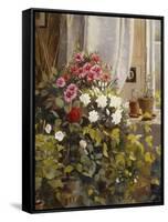 Azaleas, Geraniums, Roses and Other Potted Plants by a Window-Carl Christian Carlsen-Framed Stretched Canvas