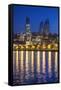 Azerbaijan, Baku. Bulvar Promenade, city skyline with Flame Towers.-Walter Bibikow-Framed Stretched Canvas