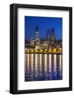 Azerbaijan, Baku. Bulvar Promenade, city skyline with Flame Towers.-Walter Bibikow-Framed Photographic Print