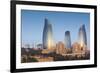 Azerbaijan, Baku. City skyline with Flame Towers from Baku Bay.-Walter Bibikow-Framed Photographic Print