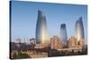 Azerbaijan, Baku. City skyline with Flame Towers from Baku Bay.-Walter Bibikow-Stretched Canvas