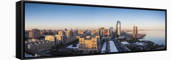 Azerbaijan, Baku. Skyline with Dom Soviet Government House.-Walter Bibikow-Framed Stretched Canvas