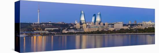 Azerbaijan, Baku, View of the Flame Towers Reflecting in the Caspian Sea-Jane Sweeney-Stretched Canvas