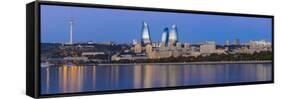 Azerbaijan, Baku, View of the Flame Towers Reflecting in the Caspian Sea-Jane Sweeney-Framed Stretched Canvas