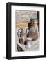 Azerbaijan, Lahic. A copper kettle and jug sitting outside a residence.-Alida Latham-Framed Photographic Print