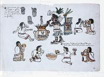 Aztec Pulque Deity Blowing on a Tube Above a Jar of Pulque and Men Drinking Pulque-Aztec-Mounted Giclee Print