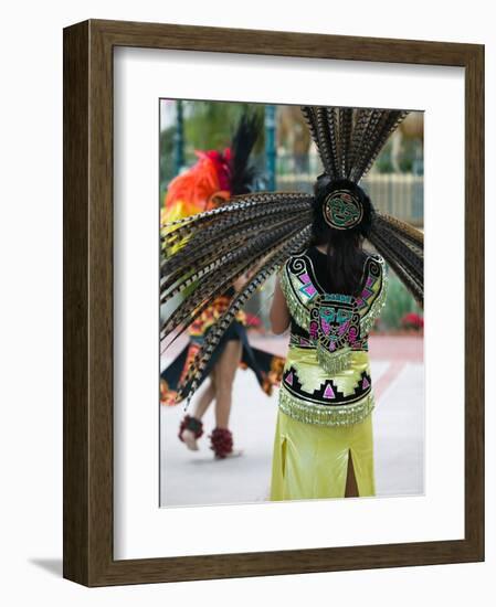 Aztec Indian Dancer, El Pueblo de Los Angeles, Los Angeles, California, USA-Walter Bibikow-Framed Photographic Print