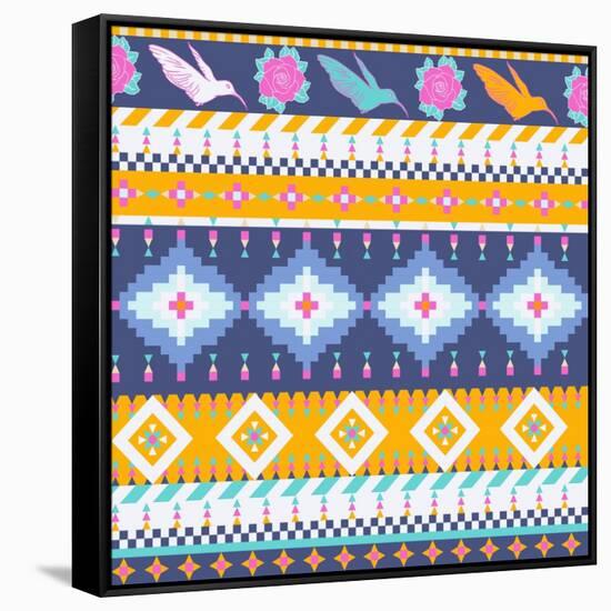 Aztec Pattern-tomuato-Framed Stretched Canvas