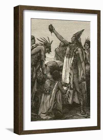 Aztec Priest Holding Heart from Human Sacrifice, 1892-null-Framed Premium Giclee Print