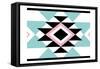 Aztec Teal Pink-Jace Grey-Framed Stretched Canvas